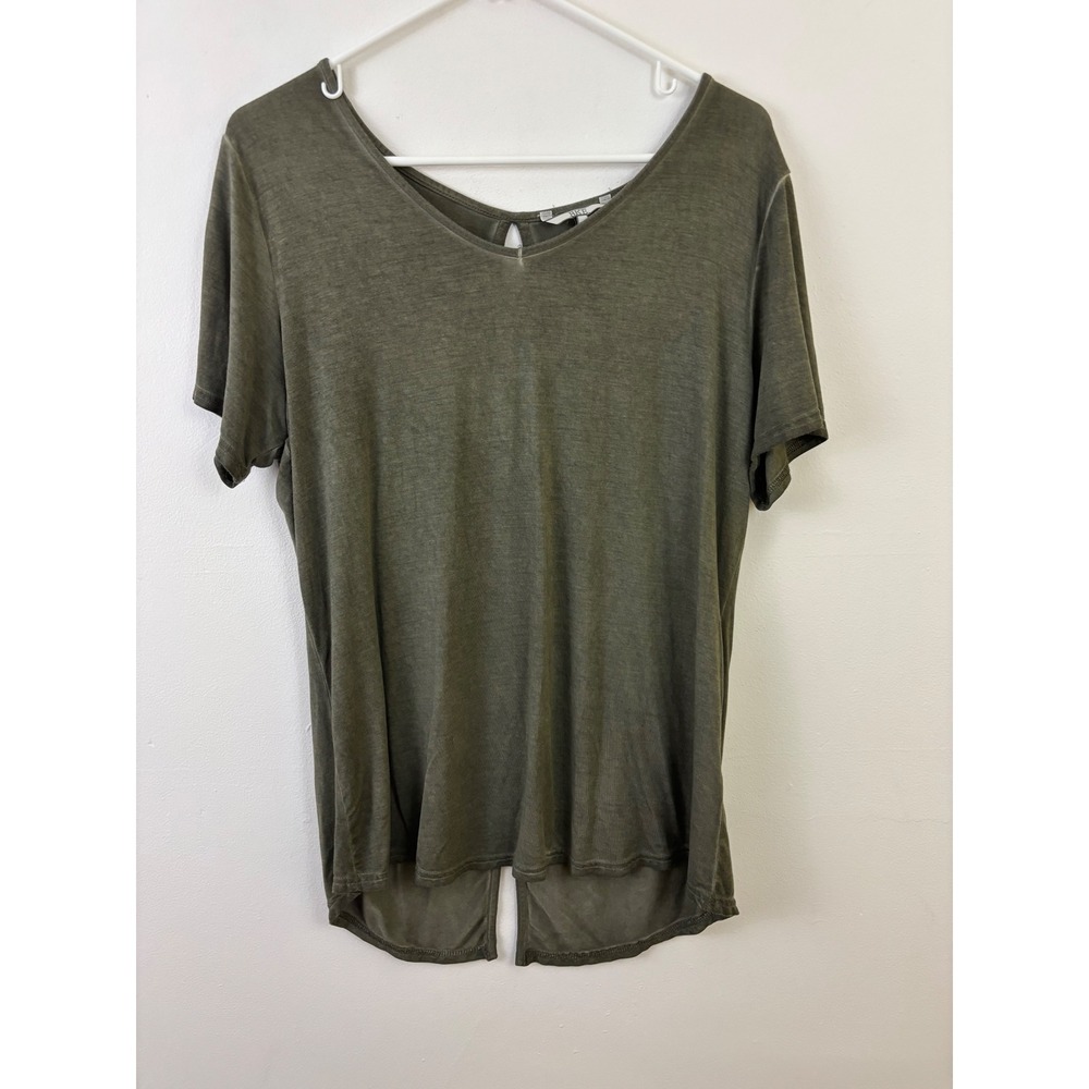 BKE Olive Green Short Sleeve V-Neck Burnout Tee